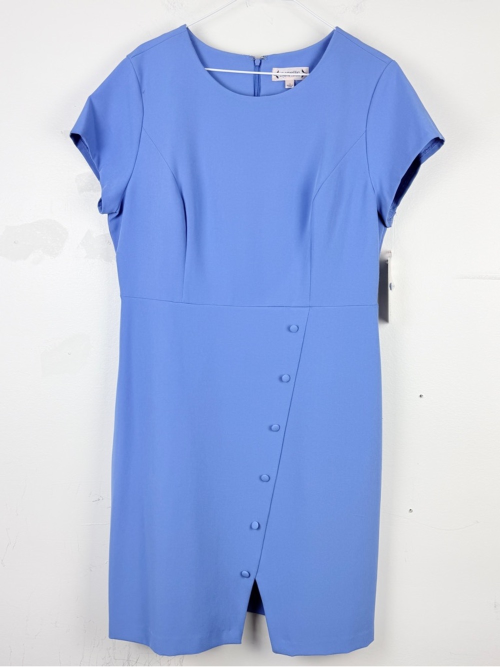 Nanette Lepore Blue Sheath Dress button Detail Workwear Classic Minimalist Chic